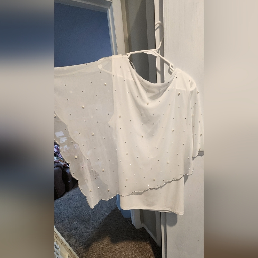 Embellished Asymmetric Overlay Top